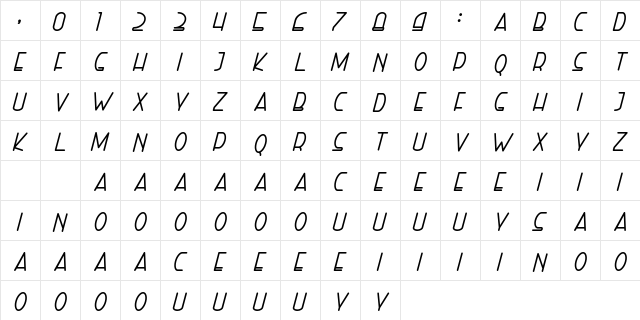 Right Hand Bold Italic  glyph index