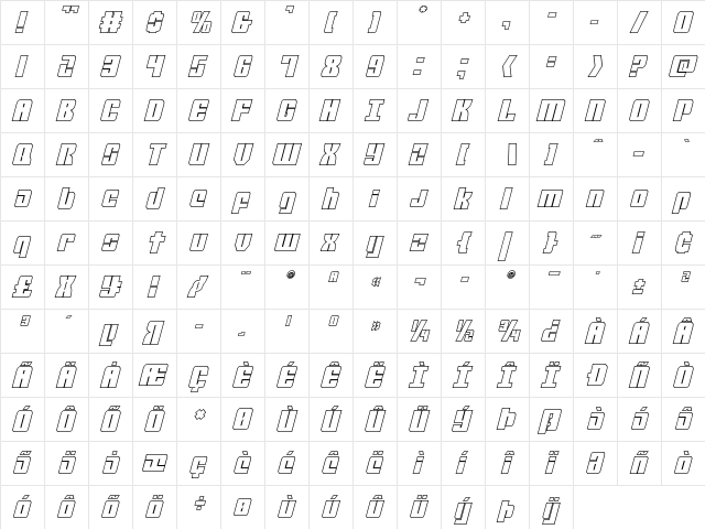 Mobile Infantry Outline Italic Italic  glyph index