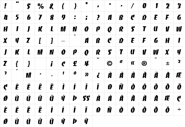 KickStartCapsSSi Regular  glyph index