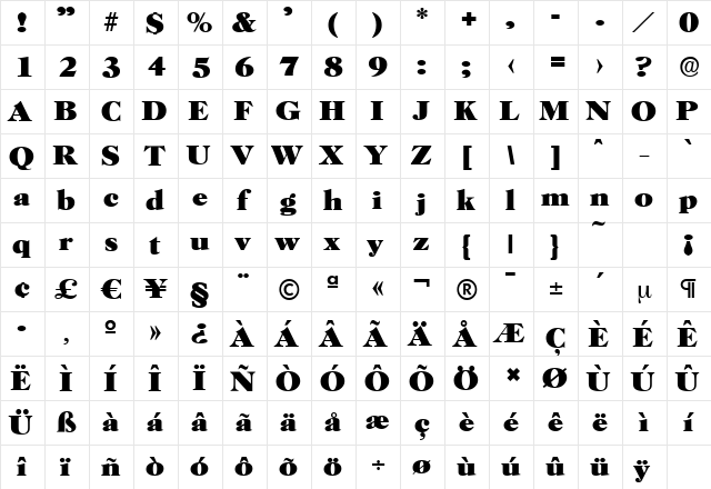 HorshamSerial-Heavy Regular  glyph index