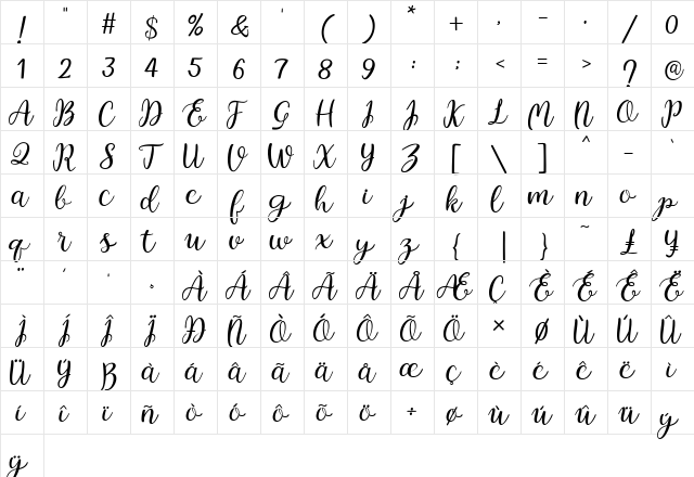 Legal Standing Regular  glyph index