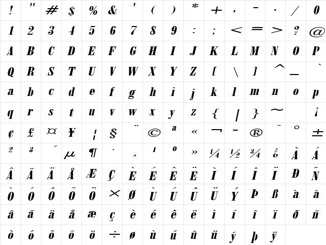 June 15 Extended Italic  glyph index