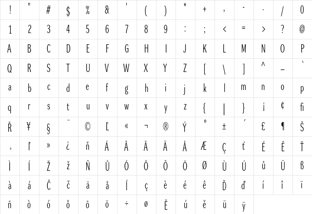 Dynamo LXC Regular  glyph index