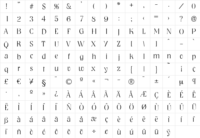 BobBecker-ExtraLight Regular  glyph index