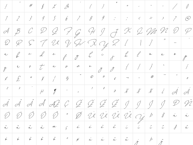 Annisa Slant Italic  glyph index