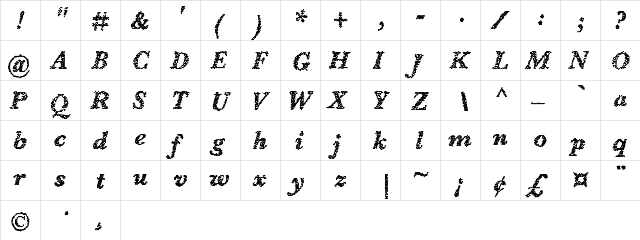 BlearyDays Medium  glyph index