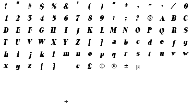 LocuraDisplaySSi Italic  glyph index