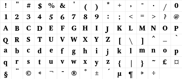 OctavaC Bold  glyph index