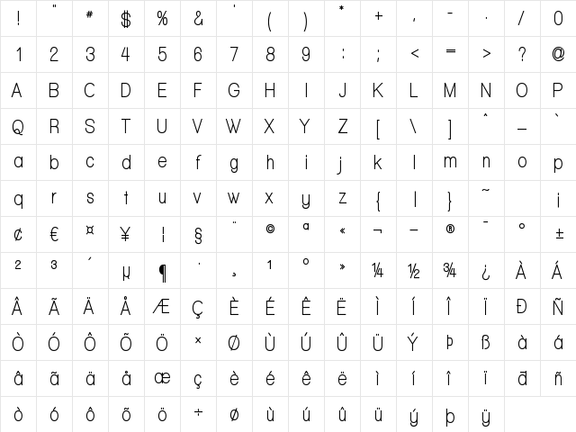 Walkway Condensed Bold Regular  glyph index