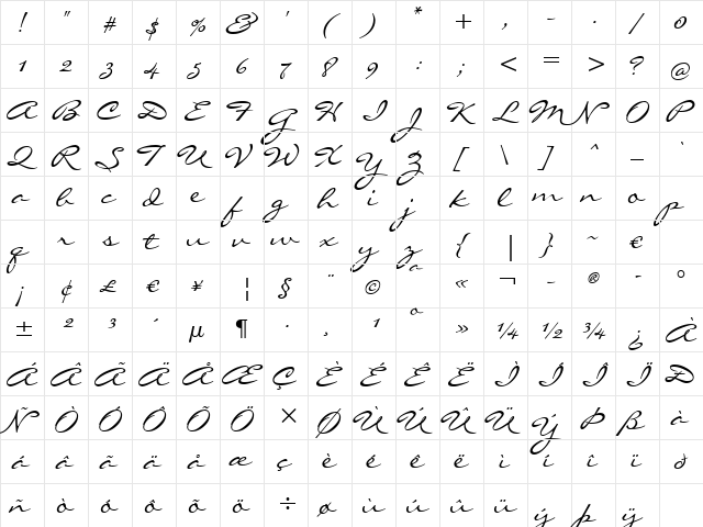 Liorah BT Regular  glyph index