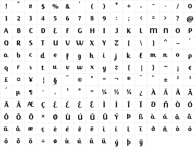 Jackie-Full Bold  glyph index