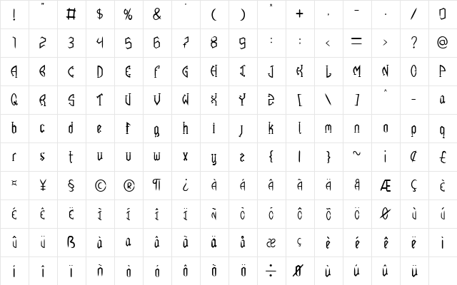 Vasco Regular  glyph index