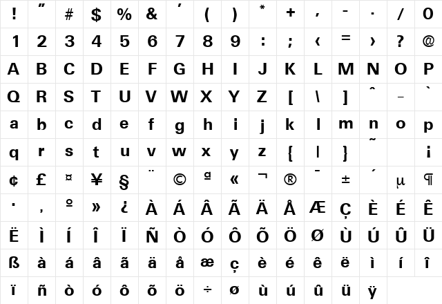 Ultimate-Serial Bold  glyph index