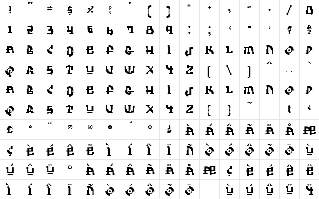 HouseFly Regular  glyph index