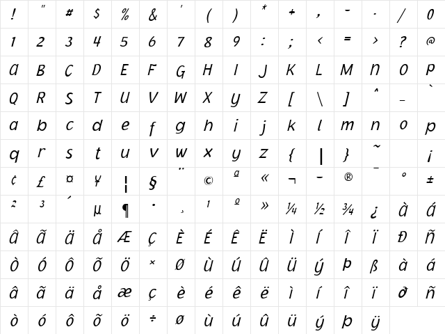 Jacoby ICG Light Italic  glyph index