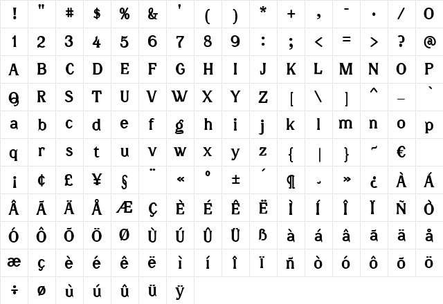 DoctorBold Regular  glyph index