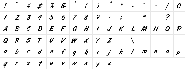 Greater Pen Regular  glyph index