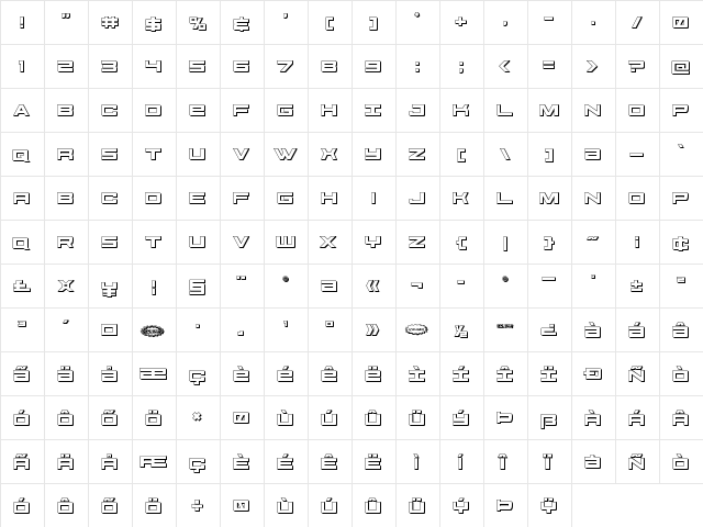 Future Forces 3D Regular  glyph index