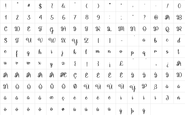 Queen Xylophia Regular  glyph index
