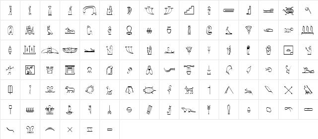 Hieroglyphic Regular  glyph index