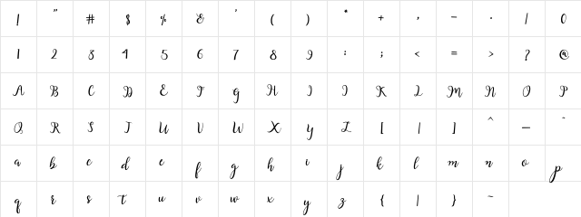 Loving Regular  glyph index