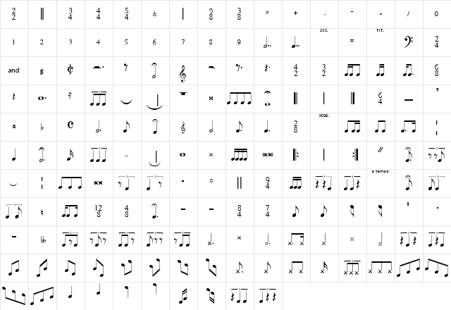 MusiSync Regular  glyph index