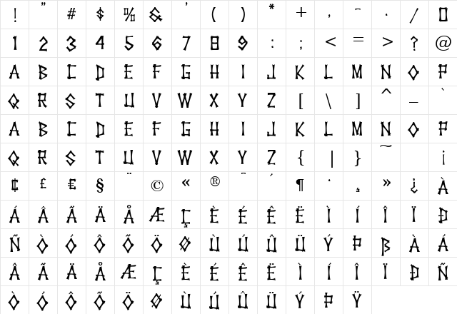 KonTikiHulaJF Regular  glyph index