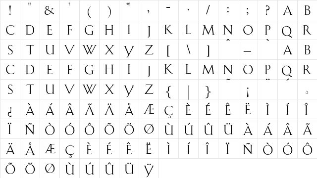 LaurinText Regular  glyph index