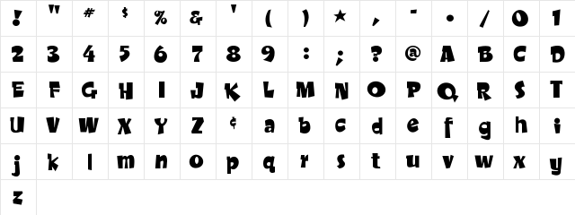A&S Happy Jack Regular  glyph index