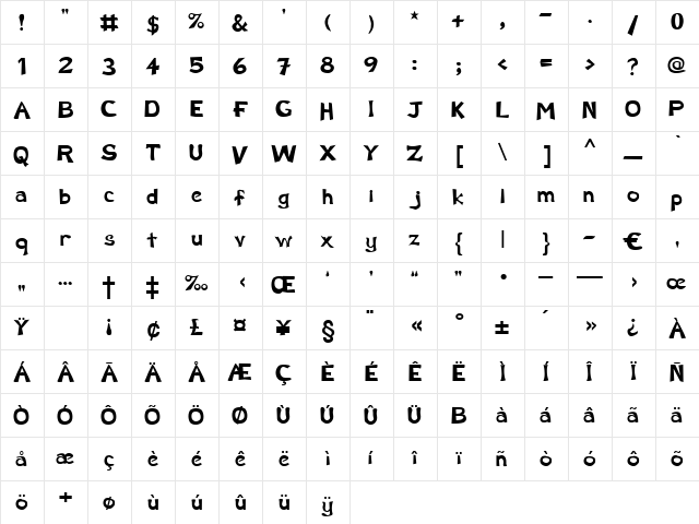 Genius Regular  glyph index