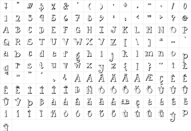 Janda Curlygirl Pop Regular  glyph index