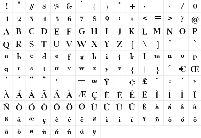 XenonBold Regular  glyph index