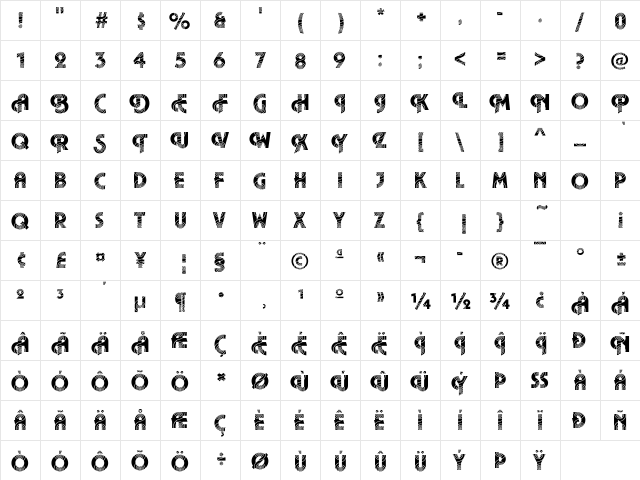 Plaza26 Becker Regular  glyph index