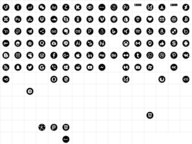 font 100 icons Regular  glyph index