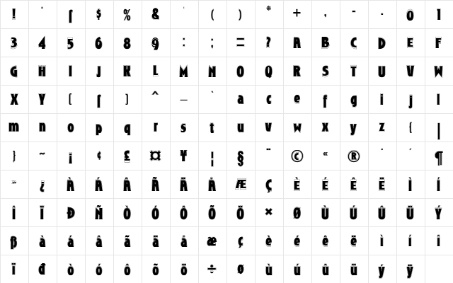 Roslyn Contour Regular  glyph index