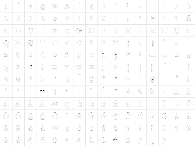 ChestnutOutlineCondensed Regular  glyph index