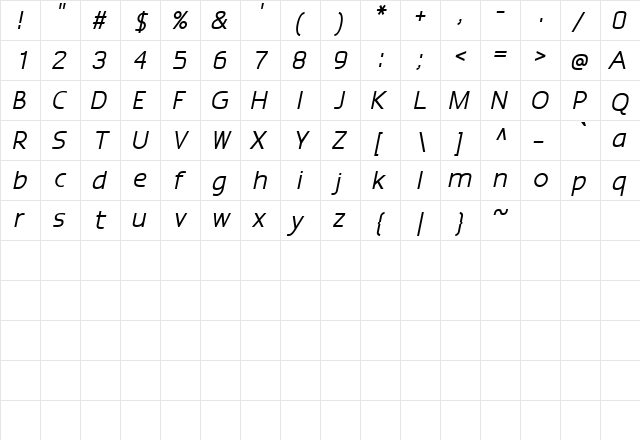 Epsy Sans Italic  glyph index