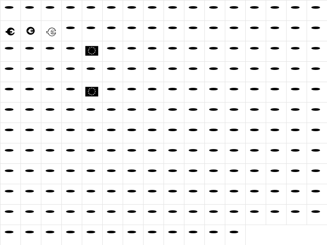 Knobcheese Euro  glyph index