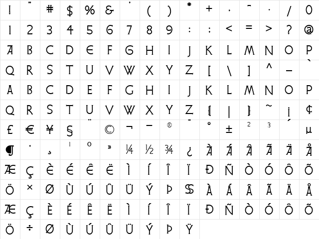 Quadrivium NF Regular  glyph index