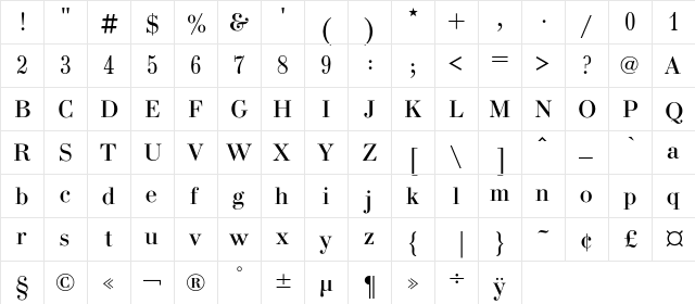 DedaEna Regular  glyph index