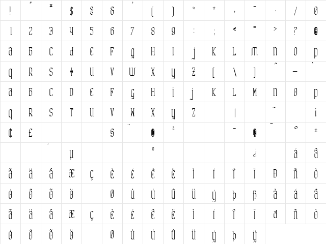 Catharsis Requiem Regular  glyph index