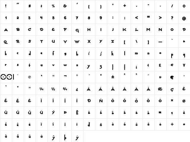 Captain Swabby NF Regular  glyph index