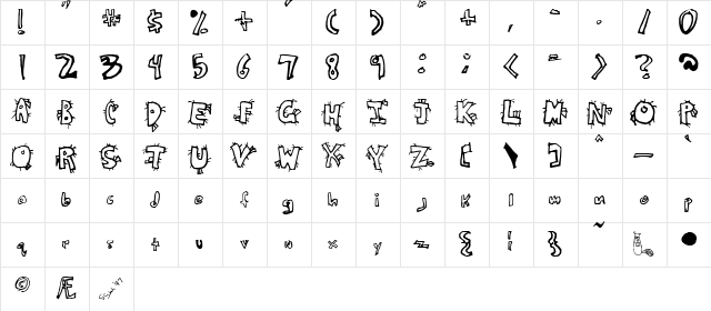 Crazy Beaver Regular  glyph index