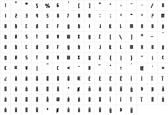 SF Square Root Bold  glyph index