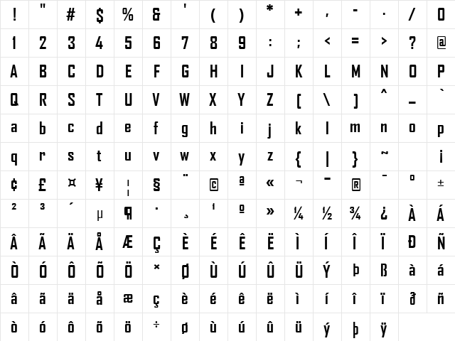 Agency FB Bold  glyph index