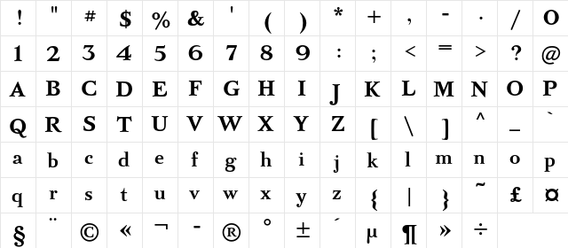 BazhanovC Bold  glyph index