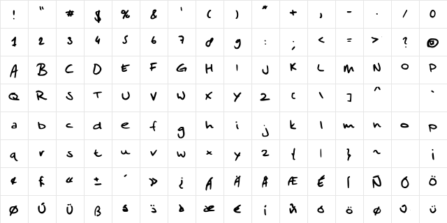 Sander's Scribble Medium  glyph index