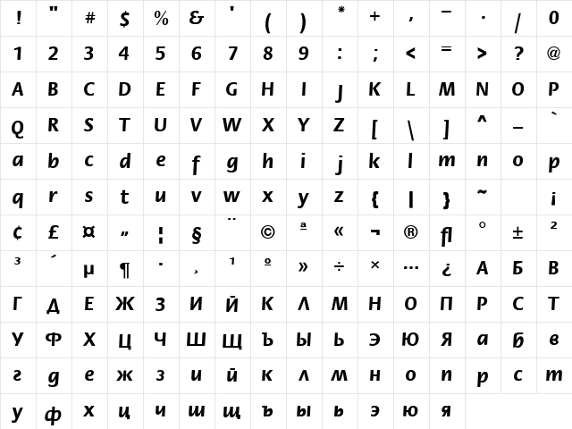 Flower Rus Bold  glyph index