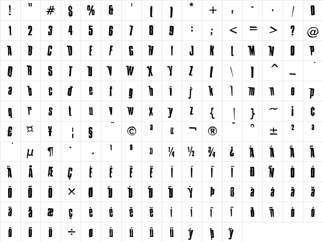 BlueSmolt Regular  glyph index