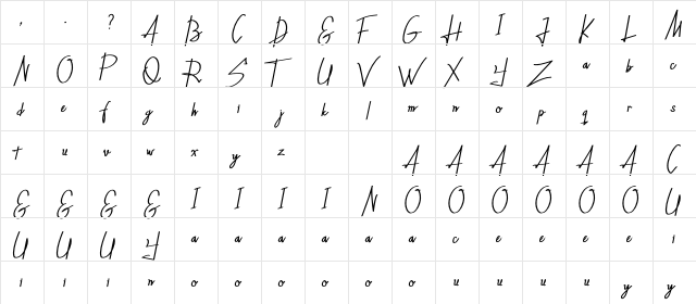 The Horsetto Regular  glyph index